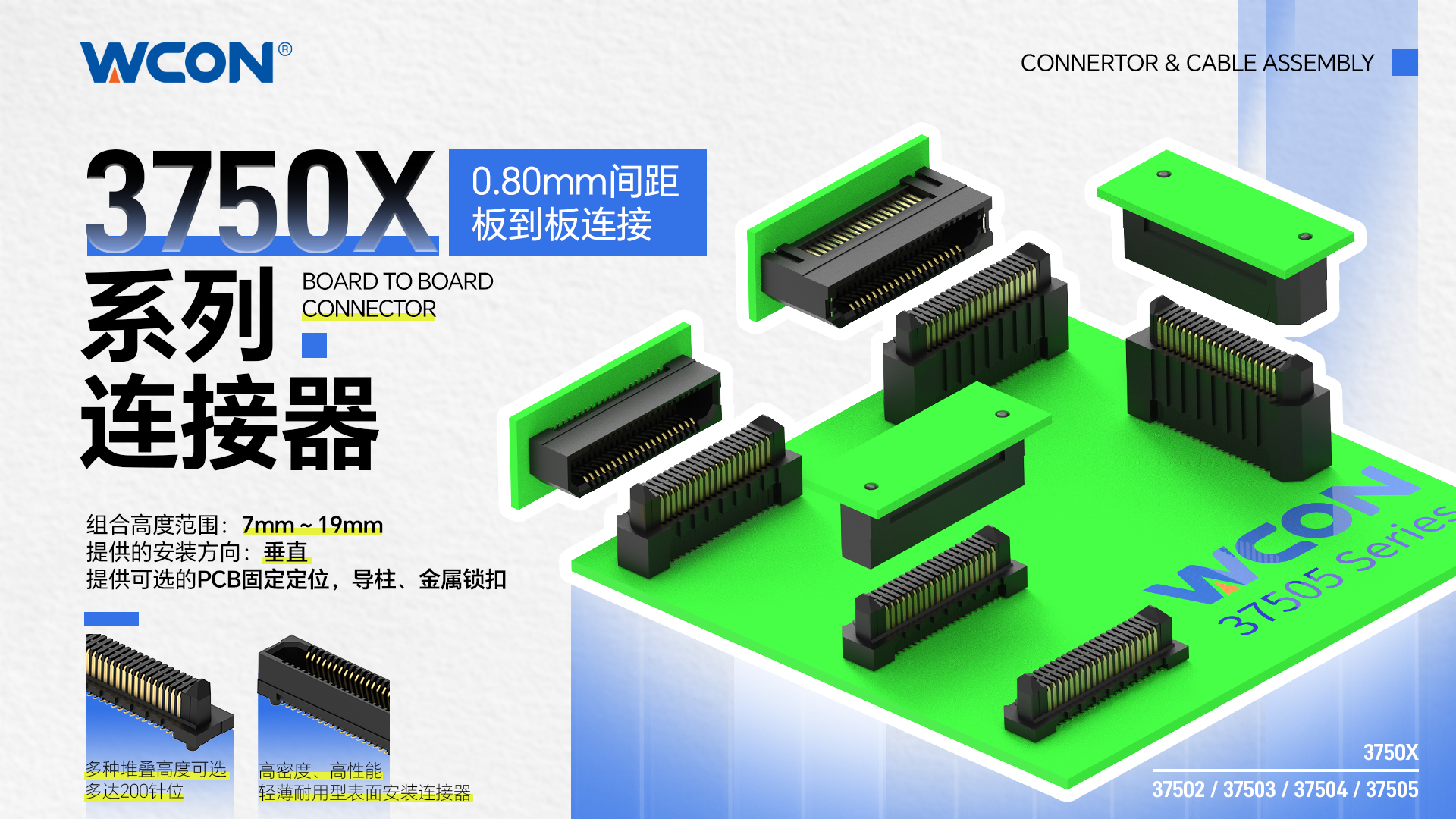 3750X 系列双排板对板华体会线上平台(集团)官方网站：56Gbps 高速、工业级精密连接解决方案